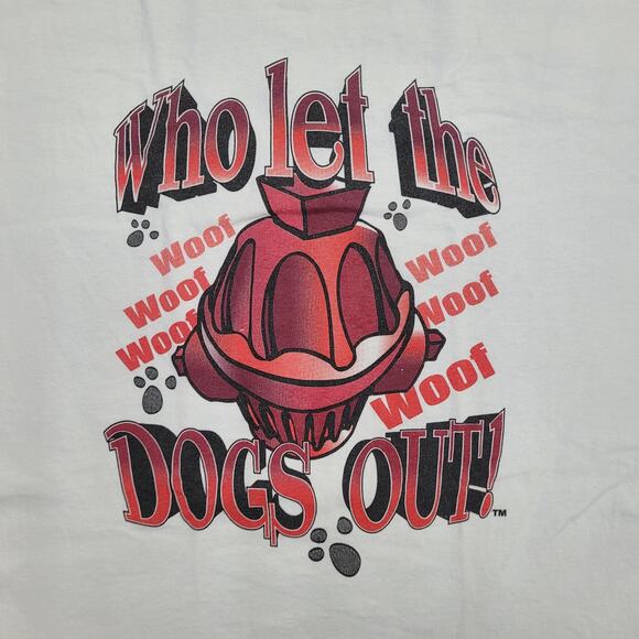 Vintage 90s Who Let the Dogs Out Shirt Medium 20x26 White - Picture 12 of 13